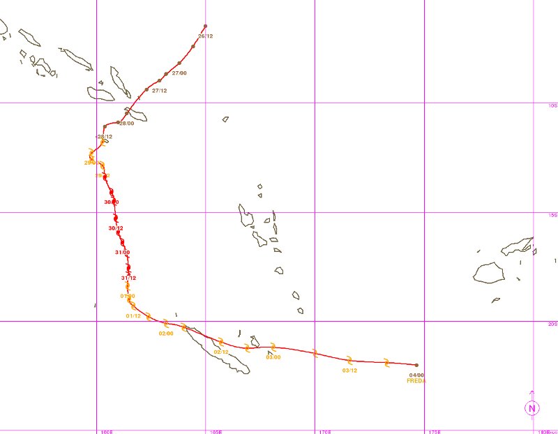Carte de trajectoire du Cyclone Tropical FREDA
