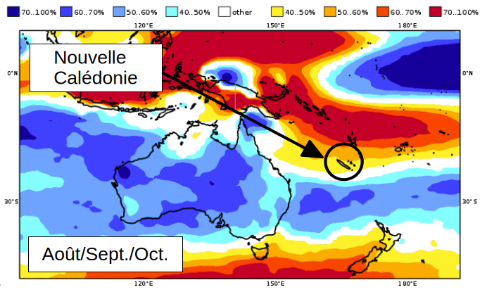 Prévisions probabilistes des anomalies de vitesse de vent entre août et octobre 2026 Source : Prévision d’ensemble multi-modèles, Copernicus, mai 2026